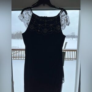 Elegant Navy Blue Gold Beading Dress
